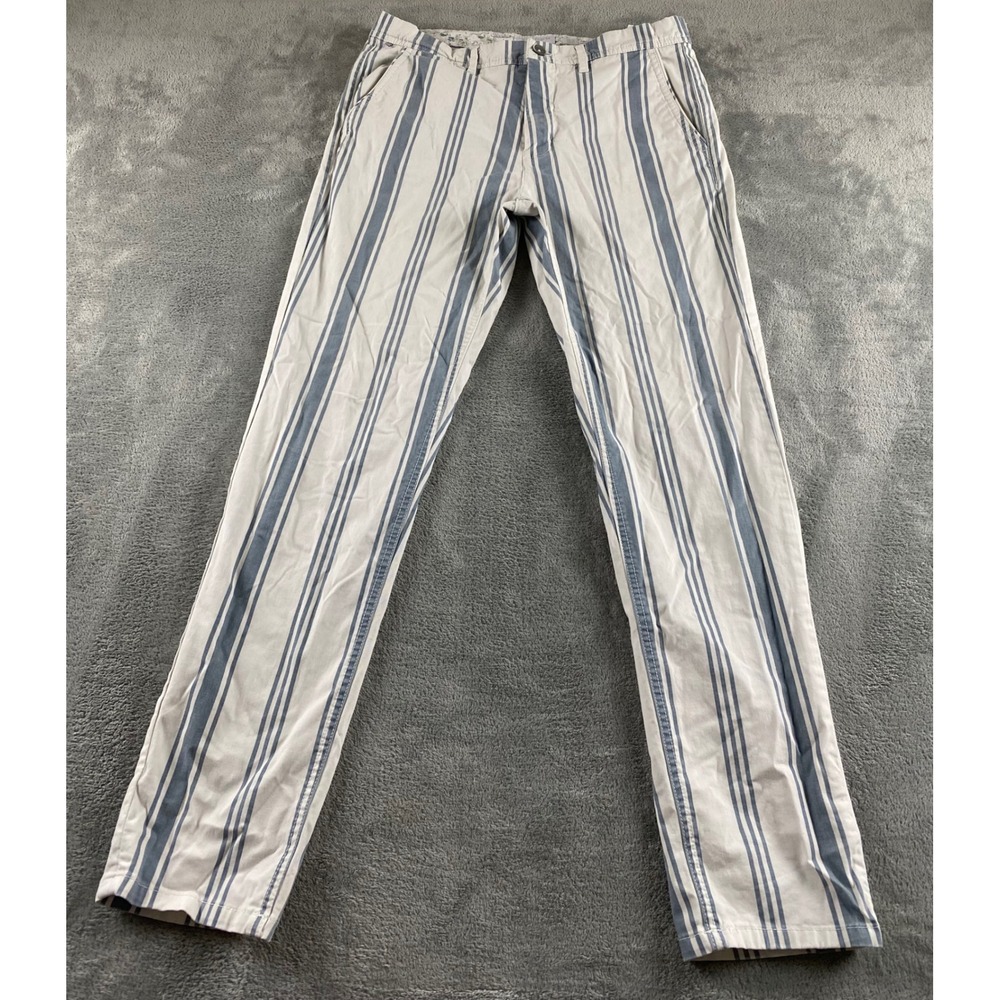 Denim & Flower Ricky Singh Mens Slim Fit Striped Pants Blue White Size 30